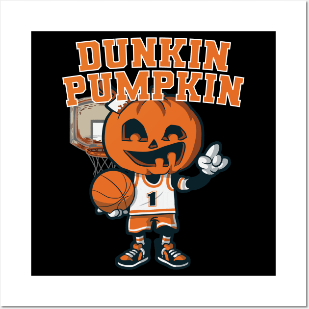 Dunkin Pumpkin Halloween Costume Funny Pumpkin Basketball Wall Art by pipsmerch